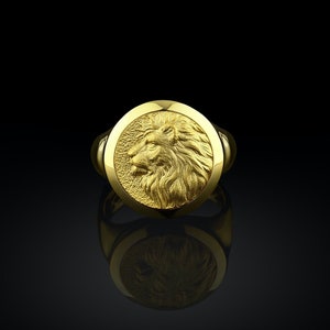 Bague Lion Lion 18K Or Homme, Bague Lion Africain Or 14K, Bague Tête De Lion Ronde En Or 10K, Bague Cadeau Mariage Homme Pour Son