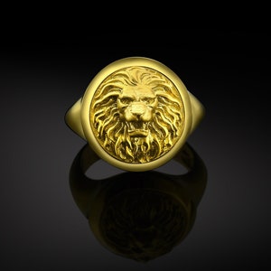 Bague Lion Homme En Or 18K, Bague Lion En Or 14K, Bagues Homme Zodiac, Bague Tête De Lion Ronde En Or 10K, Bague Signet Homme Or Pour Son