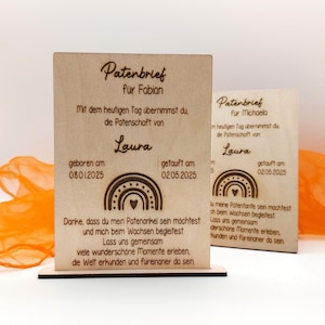 Patenbrief aus Holz / Patenkind / Baby Geburt / Geschenk / personalisiert / individuell / Holzkarte / Paten Fragen / Taufkarte / Taufpate