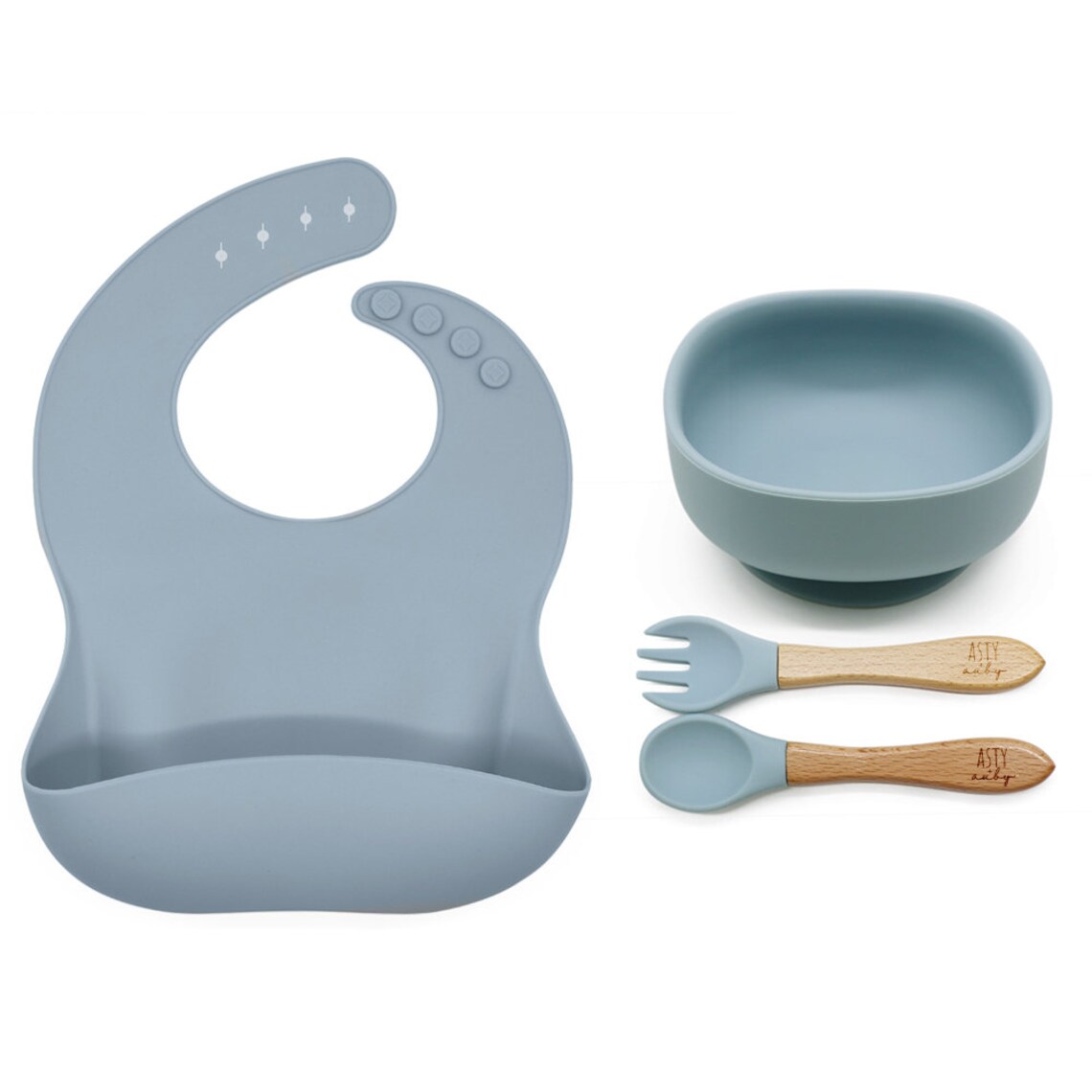 Baby Silicone Feeding Set Bib/Bowl/Spoon and Fork Bluberry Etsy