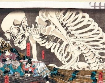 Japanese Tenugui Towel – Ukiyo-e Gashadokuro by Kuniyoshi | Double Gauze Cotton | Yokai Ghost Skeleton Art