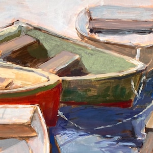 Painting of Rowboats on Casco Bay, Bailey Island, Harpswell  Maine.  8&quot;X10&quot; Fine Art  Print in an archival matte.
