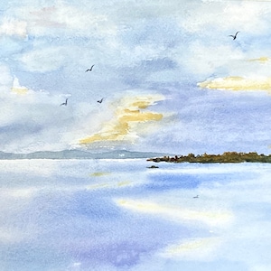 Watercolor of Merriconeag Sound seen from Bailey Island,  Harpswell, Maine  giclee print. 8&quot;X10&quot; in a 11&quot;X14&quot; matte.