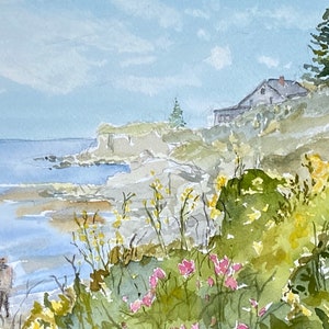 Watercolor of Casco Bay from LandsEnd, Bailey Island,  Maine  8X10&quot; giclee matted print.