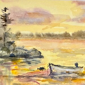 Watercolor of Sunset at Harpswell, Maine 8&quot;X10&quot; Fine Art  Matted print.