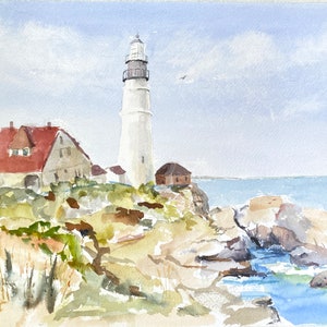 Portland Head Lighthouse, Archival Print of original watercolor.  8&quot;X10&quot; in 11x14&quot;  Archival Matte. Maine Art