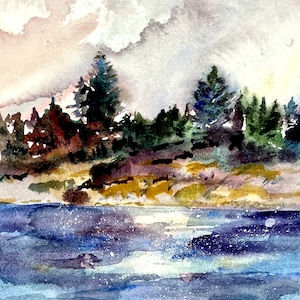 Watercolor Bailey Island, Maine  at Dusk 4X6&quot;  Fine Art  Print in a 5X7&quot;  in Archival  Matte.