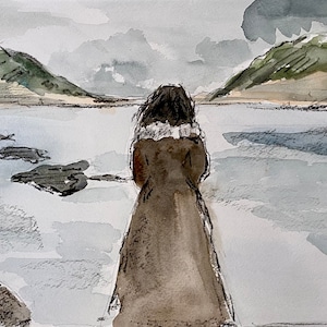 Watercolor, Scotland Loch, 4&quot;X6&quot; giclee print in a 5&quot;x7&quot; archival standard matte.