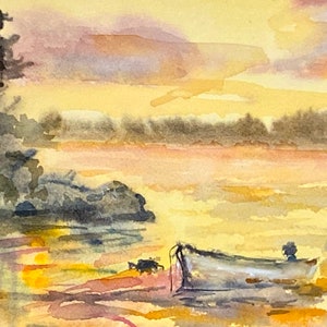 Watercolor, Sunset at Harpswell, Bailey Island , Maine 4&quot;X6&quot; giclee print with a 5x7 archival matte. Maine art.