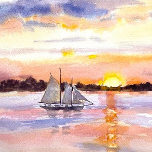 Watercolor of The Alert Sailboat, Harpswell, Maine 12X18&quot; Giclee Fine Art Print. Fits a Standard Frame.