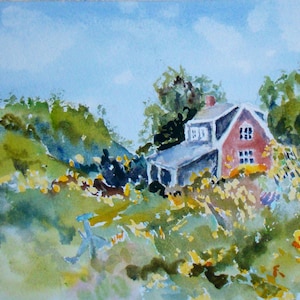 Watercolor of Bailey Island, Maine. Red Cottage 8&quot;X10&quot; Giclee print in a 11&quot;x14&quot; matte.