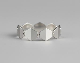 Sterlingzilveren 925 zeshoekige schakelarmband | Minimale geometrische armband | Moderne alledaagse sieraden