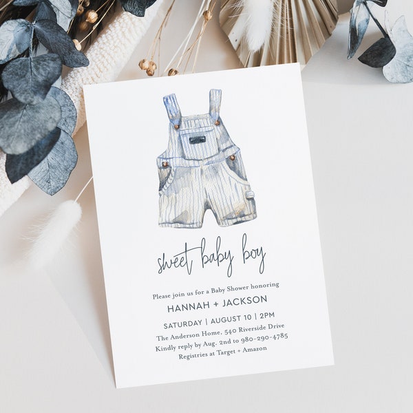 Boho Baby Clothes Baby Shower Invitation, Printable Editable Template, CORJL Invite, Watercolor Baby Dress It's a Boy Bohemian Minimal LC26