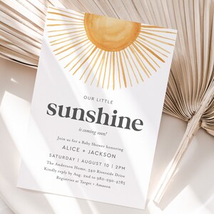 Boho Sunshine Baby Shower Invitation Template, Printable Editable CORJL Template, DIY E-vite, Text Invitation, Midcentury Sun Invite LC12