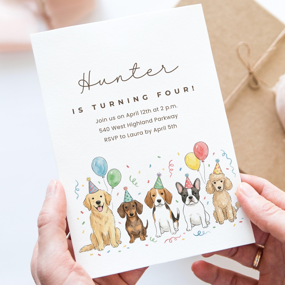 Watercolor Dog Birthday Canva Invite Template, Editable Pet Puppy Party ...