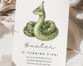Snake Birthday Invitation Canva Template, Reptile Party Invite, Customizable Snake Design, Kids Birthday Party