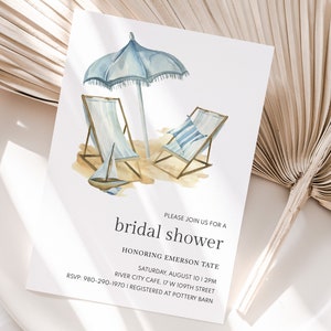 Coastal Scene Bridal Shower Invitation Template, Printable Editable CORJL Invite, Beach Wedding Shower Invite, Tropical Wedding, Digital