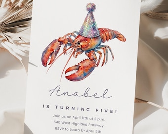 Kreeft verjaardag Canva uitnodigingssjabloon, nautisch thema feest uitnodiging, oceaandieren aanpasbare uitnodiging, Sea Food Party