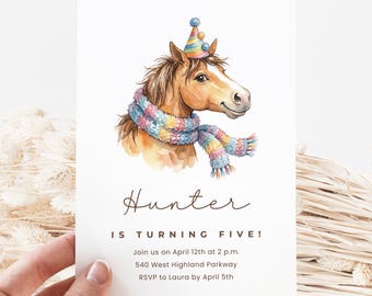 Horse Birthday Canva Invite Template, Watercolor Party Animal, Editable Farm Invitation, Equine Birthday Party, Digital Download
