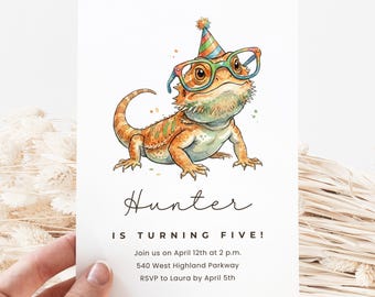 Bearded Dragon Birthday Canva Invite Template, Lizard Party Invitation, Reptile Birthday Party, Editable Canva Template 5x7