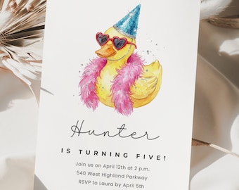 Duck Birthday Canva Invite Template, Party Animal Invitation, DIY Editable Invitation