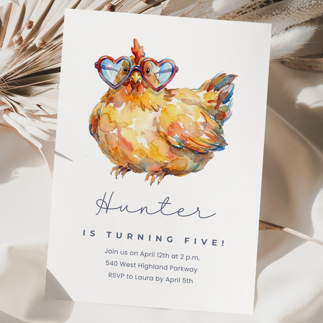 Chicken Birthday Canva Invite, Watercolor Farm Animals Template, Kids ...