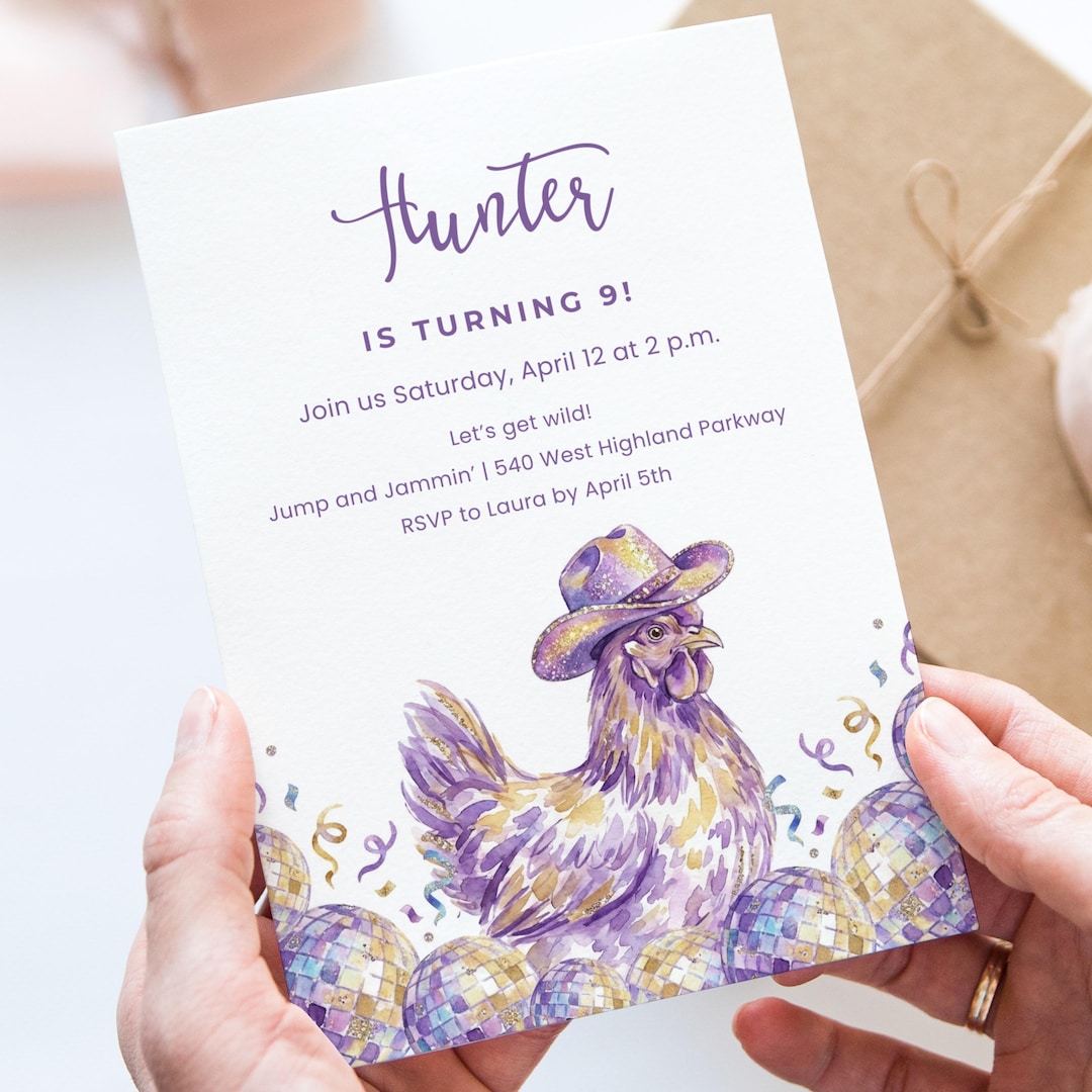 Chicken Birthday Canva Invitation Template, Kids Birthday Invite, Farm ...