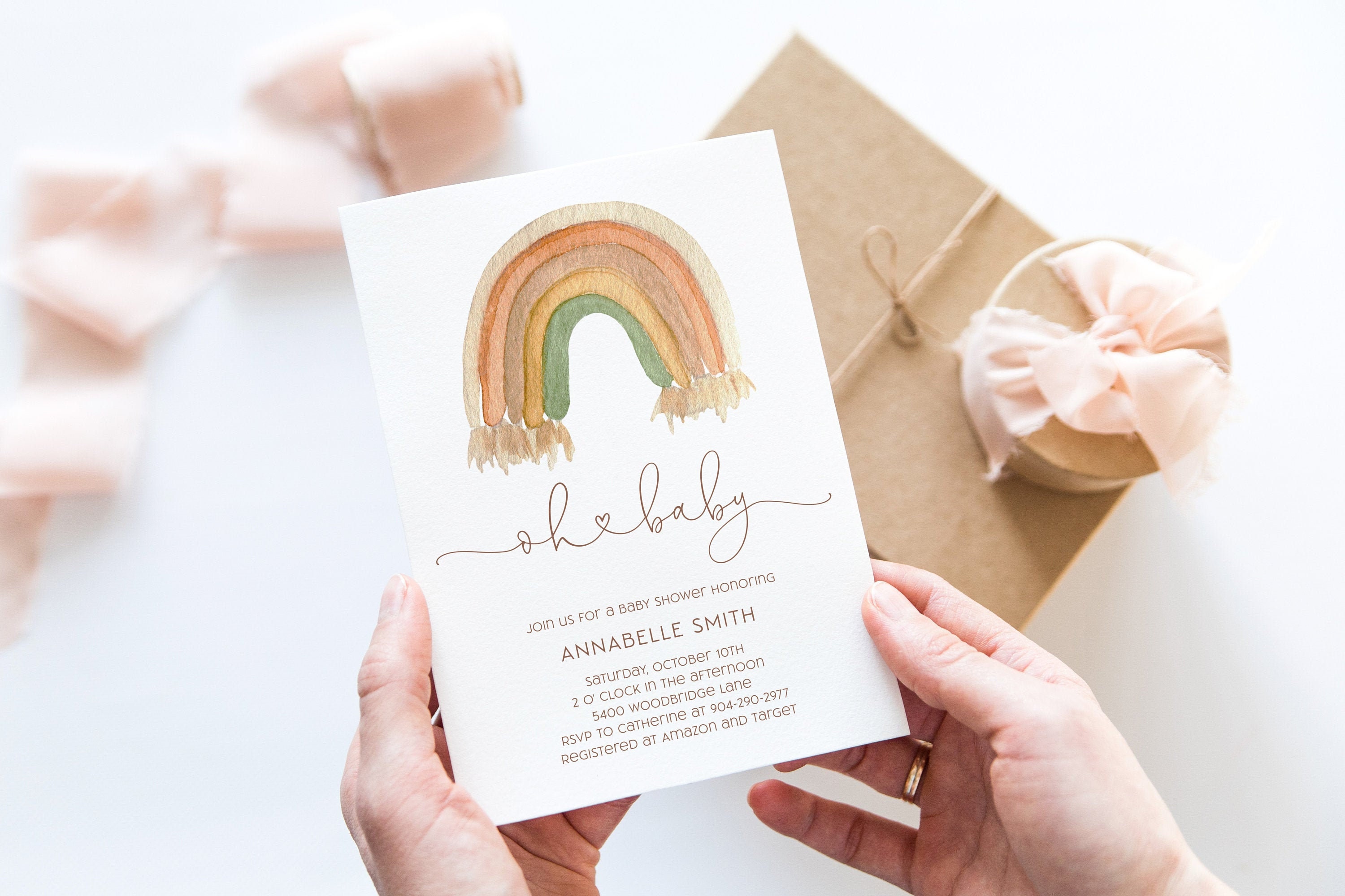 Boho Rainbow Baby Shower Invitation Template Printable Etsy