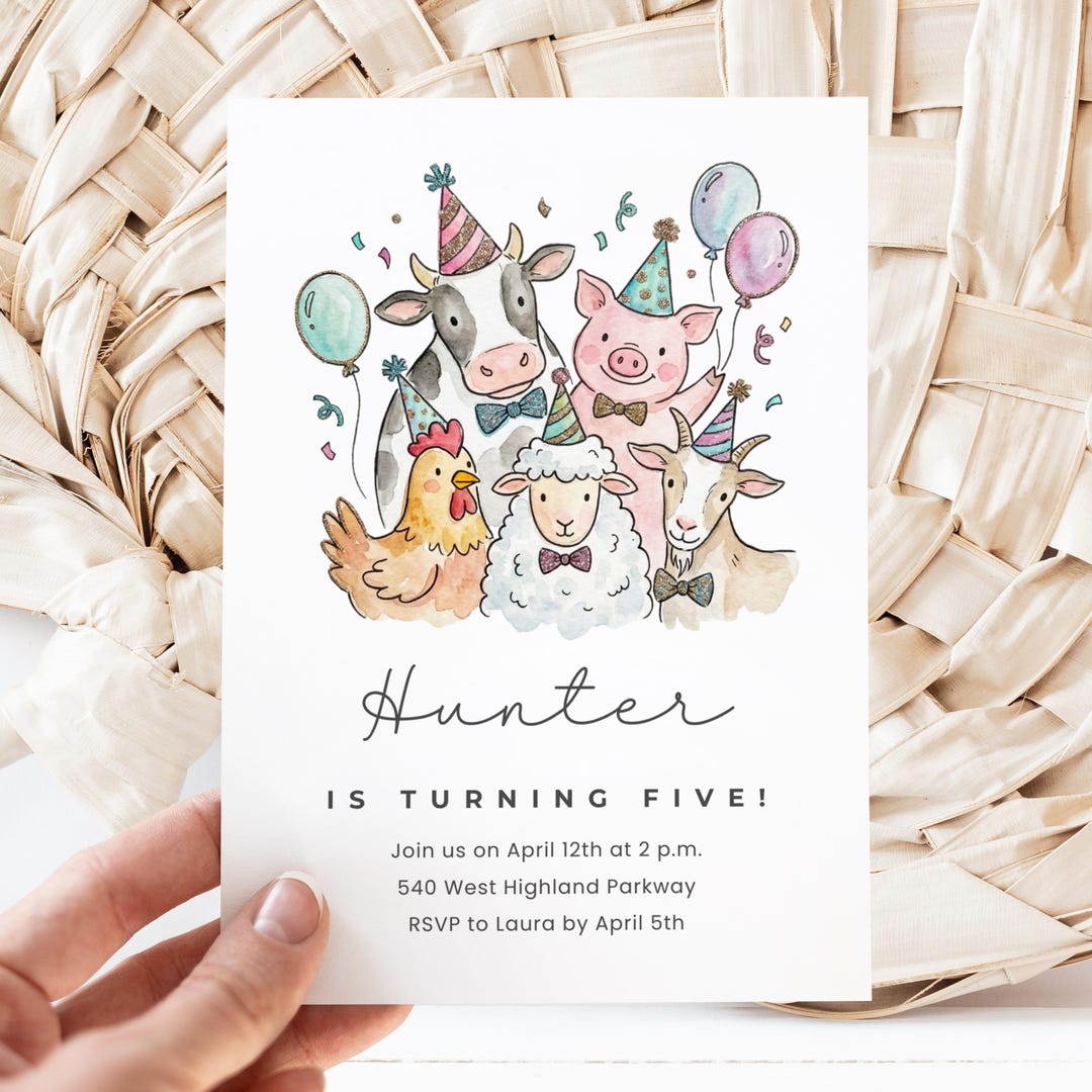 Farm Animals Birthday Canva Invite Template, Barnyard Party Invitation ...