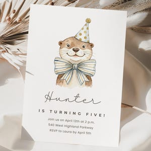 Otter Birthday Canva Invite Template, Editable Animal Party Invitation, Any Age