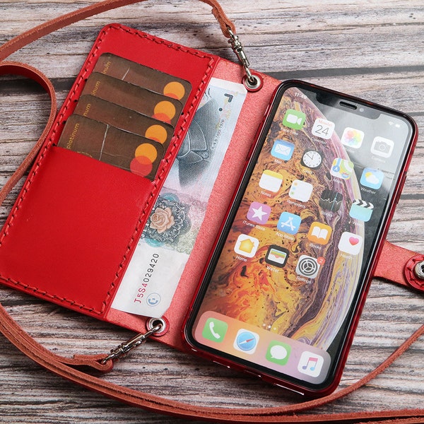 Crossbody strap Customized iPhone 15 Pro Max 15 Plus 14 Pro Max 14 Plus 13 Pro wallet case leather Men Flip Leather Cover Case Full Leather