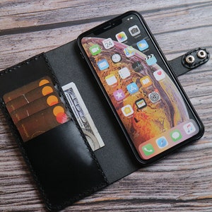 Style livre Google Pixel 9a, 9 Pro XL, 8a Pixel 8 Pro/7a/7 Pro/6a 6 PRO Etui portefeuille en cuir Initiales du nom Cuir fait main Personnalisé Noir