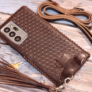 Custodia in vera pelle personalizzata fatta a mano per Samsung Galaxy A56 A06 5G A16 5G A55 A35 A15 5G A25 A05s A14 5G con tracolla e nappa