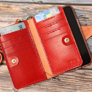 Cartera de cuero genuino para iPhone 16e, 16 Pro Max, 16 Plus, 16Pro, 15 Pro Max, personalizada, pequeña bandolera para iPhone 13 Pro Max, funda tipo billetera roja n.° 09