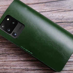 Funda de piel tipo folio con tapa para Samsung Galaxy S25 Edge, S25 Ultra, S25+, S24 Ultra, S24 FE, S23, S22 y S21, funda tipo cartera de piel personalizada para hombre, color verde