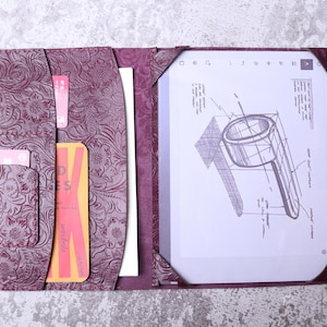 Adatto per Remarkable Paper Pro Custodia in pelle goffrata lavorata a mano Remarkable 2/1 Organizer a portafoglio viola, doppia custodia per penna 11ARURELL