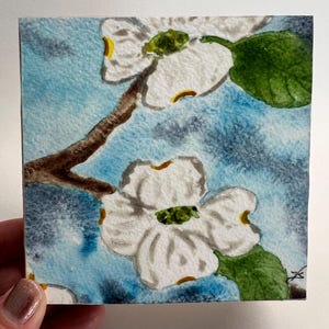 Original Dogwood Flower Watercolor Painting on Wood Panel