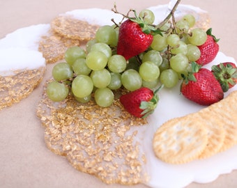 Posavasos de resina de oro blanco y juego de platos