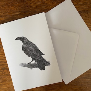 Carte de voeux corbeau A5 beaux-arts dessin à l'encre animal oiseau corbeau carte d'occasion célébration d'anniversaire