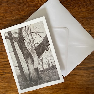 Tarjeta de felicitación de árbol A5 tinta de bellas artes dibujo bosque madera tarjeta de celebración de celebración