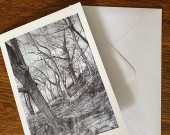 Baum Grußkarte A5 Fine Art Tinte Zeichnung Wald Holz Geburtstag Feier Gelegenheit Sendekarte