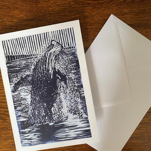 Carte de voeux A5 beaux-arts lino imprimé animal mer océan carte de voeux anniversaire carte de fête