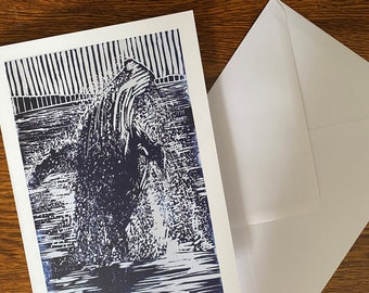 Humpback Whale Greeting Card A5 Fine Art Lino Print Animal Sea Ocean Birthday Celebration Occasion Card