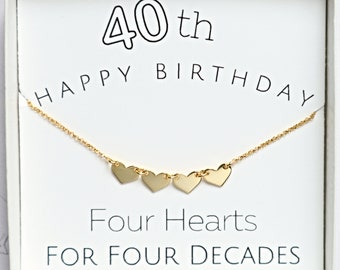 40th Birthday Gift for Women, 4 Decades Necklace, 40th Birthday Necklace, Mom 40th friend, sister, daughter, Sterling Silver, Rose Gold