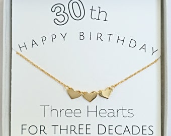 30th Birthday Gift for Sister, 3 Decades Necklace, 30th Birthday Necklace for best friend, daughter, Sterling Silver, Rose Gold