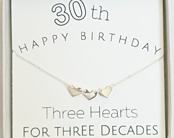 30th Birthday Gift for Her, 3 Decades Necklace, 30th Birthday Necklace for women, best friend, sister, daughter, Sterling Silver, Rose Gold
