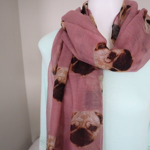 Pink Dog Scarf, Pug Print Scarf, Dog Scarf, Bohemian Scarf, Dog Lover