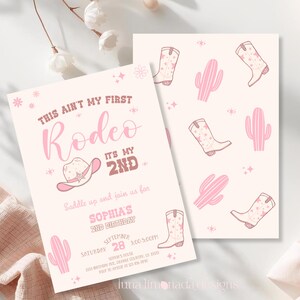 2nd Birthday Rodeo Invitation  | Editable Pastel Pink Cowgirl Invite 52 R2