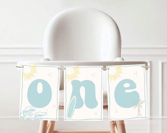 The Big One Birthday High Chair Banner: Surf Theme (Corjl Template) 4 TBO2