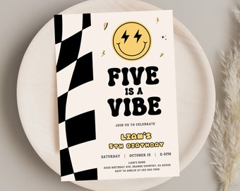 5th Birthday Invitation Five is a Vibe Invitation Editable Five is a Vibe Birthday invitation Personalised 5th Birthday Invitation